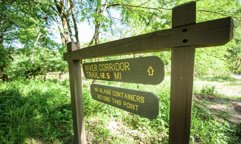 Sign for River Corridor Trail at Cossatot River State Park-Natural Area.